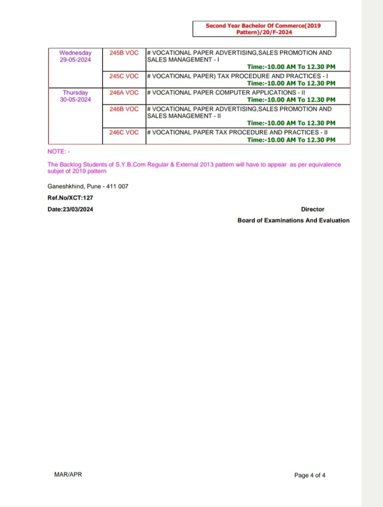 SPPU- S.Y.B.Com. Examination Timetable March-April 2024 – Tikaram ...